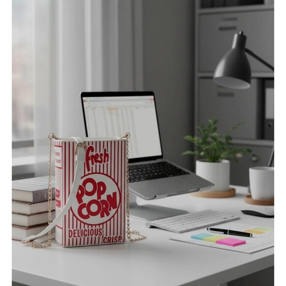 Popcorn Box Purse Crossbody Bag With Gold Chain Strap - Picture 3 of 9